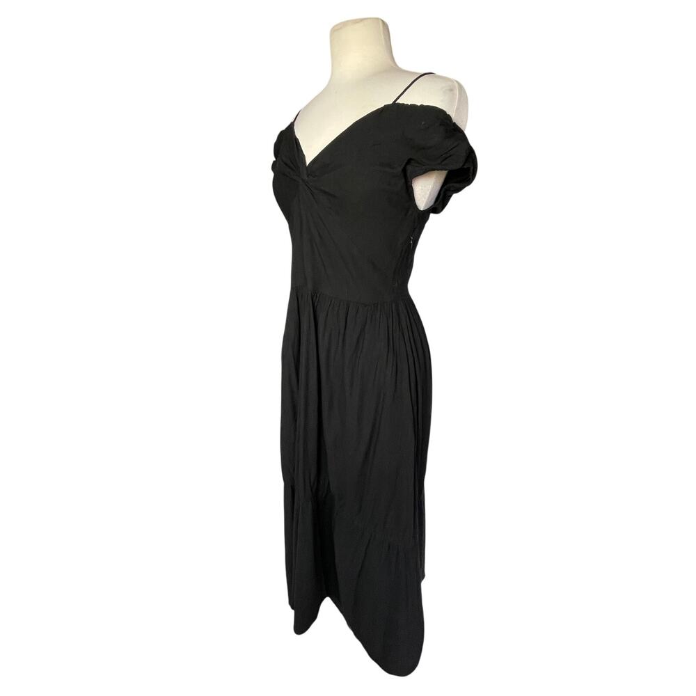 VINCE Black Linen Blend Twist Front Off the Shoulder Midi Dress size 4 - Picture 6 of 10